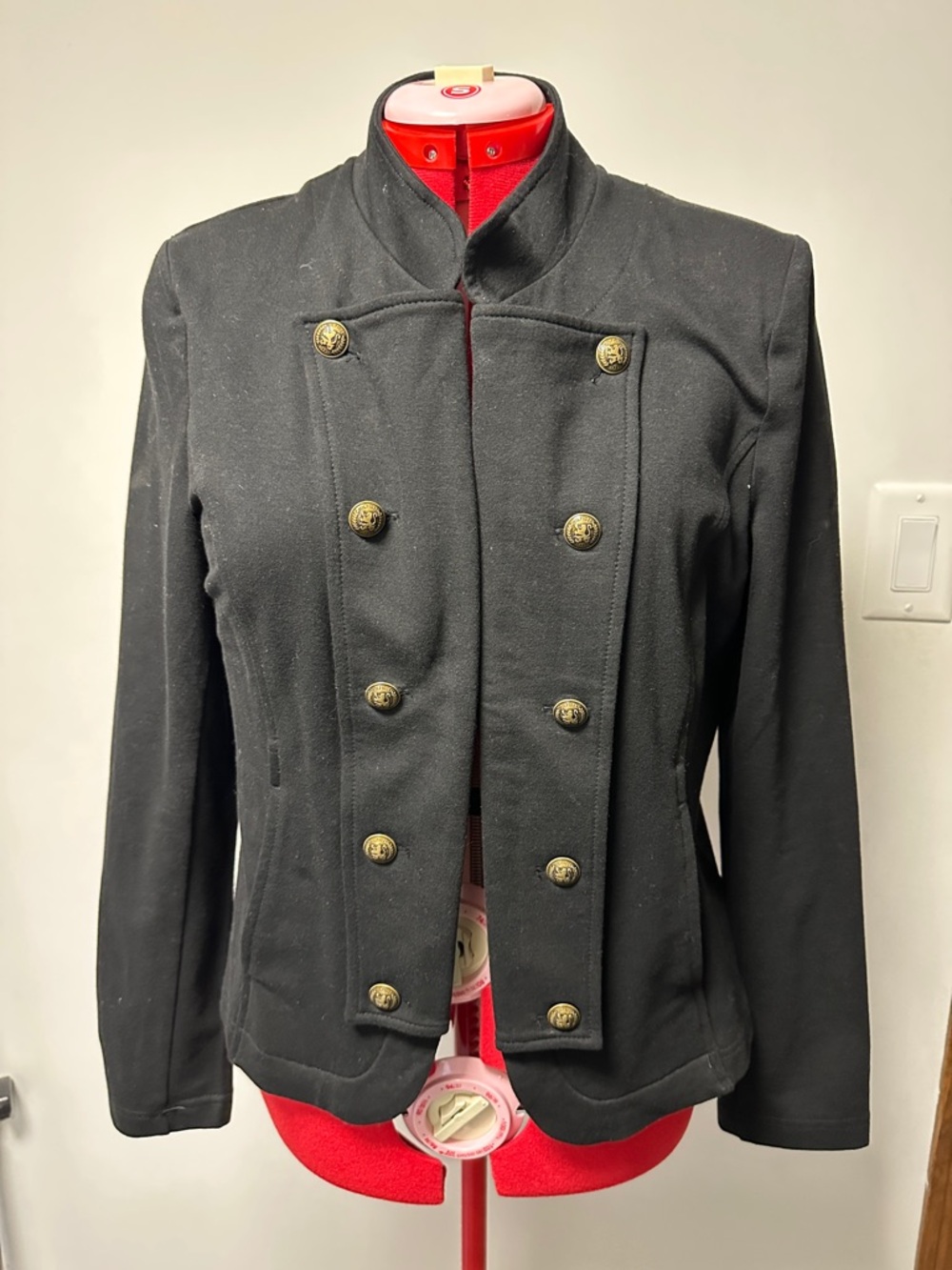 Military-Style Black Women's Jacket - Classic Button Front